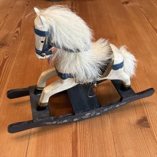Vintage Ashton Drake Wooden Rocking Horse White Blue Hand Painted Carved 1995