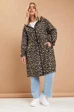 Yours Curve Women's Plus Size Leopard Print Longline Parka Jacket