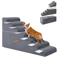 Grey Dog Stairs Pet For Bed Sofa Cats Ladder Ramp With Removable Cover Portable