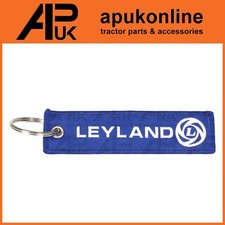 Blue & White Flexible Ribbon Tag Fabric Woven Keyring Loop for Leyland Tractor