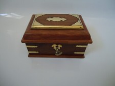 Jewellery Box Wooden & Brass Indian Hand Made With Lock & Key  Trinket Chest