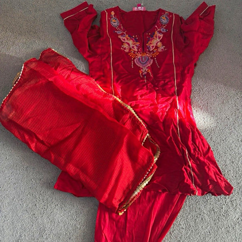 Red embroidered girls salwar - embroidered,