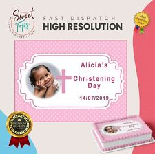 Girl Christening + Photo Personalised Rectangle Edible Cake Topper Decoration