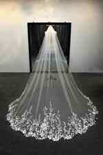 sparkling Ivory Long Bridal Wedding Veil Lace Appliques 3M Cathedral Veil