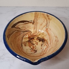 Beautiful Studio Pottery Rustic Colourful Brown Fruit Salad 8" Spout Bowl Art