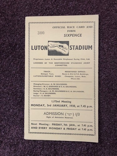 Greyhound racing race card - , /