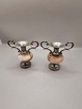 Vintage Pair of Small Onyx Pewter Bud Vases. Absolutely Beautiful Detail