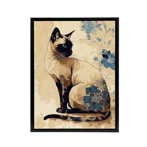 Siamese cat floral watercolour - floral,