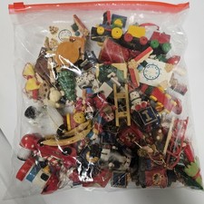 Bag of Vinatge Christmas Ornaments Wooden Wood Old Lots Holiday Decor 60s