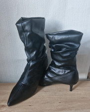 Ladies Black Vegan Faux Leather Ruched Kitten Heel Boots UK 8 EU 41 New