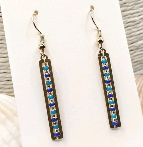Teal blue gold earrings glass - gold, earrings.