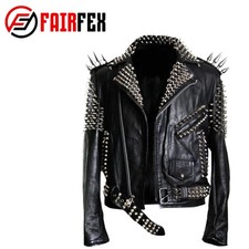 Mens Black Real Leather Biker