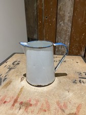 Vintage Enamel Jug Pitcher Broc White Blue Shabby Chic Decorative Kitchen