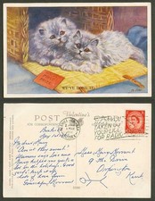 Mabel M Gear 1961 Old Postcard We've Done It First Prize Cat Cats Kitten Kittens