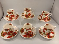 Roy Kirkham Monet tea set espresso cups +saucers x6 poppy design bone china  