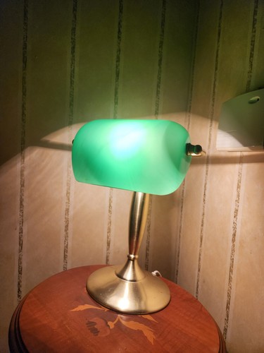 Green glass bankers desk lamp - glass,