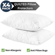 Pack of 4 100% Cotton Luxury Quilted Zipped Pillow Protectors Soft Pillow Pairs
