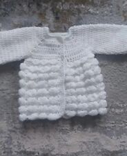 0/3m New Baby Shower Girl Boy White Romany Hand Knitted crochet  Reborn Pom Pom