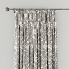 V&A Daffodil Dreams 100% Cotton BLACKOUT Curtains, W228 DROP 182CM Tape Top GREY