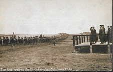 Salisbury Plain, Wiltshire - King Reviews Canadian troops -WW1 postcard c.1914