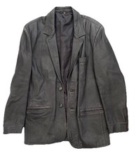 Vintage Leather Blazer Jacket Mens 38 Black Genuine Leather Classic 90s