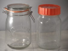 2 Ravenhead Kilner Glass Jars 1 Litre. 1 Screw Top & 1 Lever Clamp Top 17cm High