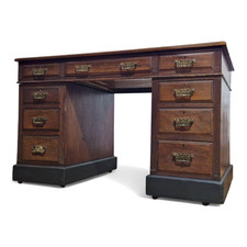 Antique Victorian kneehole desk - 9 drawer pedestal writing desk