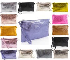  Metallic Leather Ladies Glossy Shimmer Clutch Bag Women Purse Pouch Handbag UK