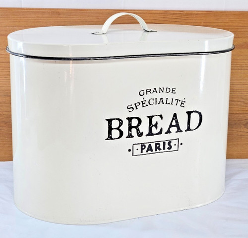 Vintage cream enamel bread bin - vintage,