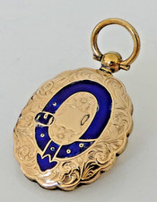 ANTIQUE VICTORIAN 9ct  GOLD B&F BLUE ENAMEL PHOTOGRAPH LOCKET PENDANT 1880s 7g