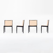 1960s Willy Guhl for Stendig Black Lacquer and Cane Bankstuhl Chairs Set of Four