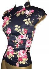 Karen Millen ❤️Blouse Size UK 12 14 US 10 EU 42 Rose Black Chinese Oriental Top