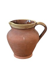 ANTIQUE NORTH DEVON  POTTERY  JUG WITH CREAM SLIPWARE RIM AND GLAZED INTERIOR