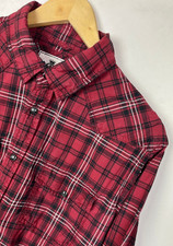 Vtg WESTERN SHIRT Size Large Men`s Pearl Snap Cowboy Check Slim Fit Red