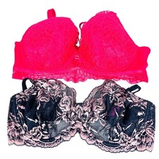 La Senza Bra Lot 2 Size 34DD Red Black Padded Sheer Underwire Push Up Lace New
