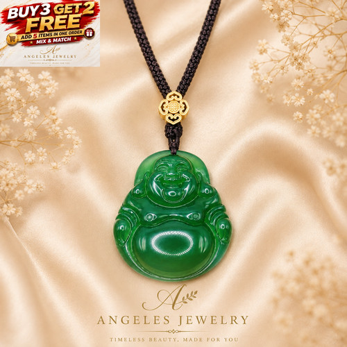 Green jade laughing buddha - jade,
