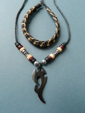Mens Necklace Set Bone Maori Hei Matau Symbol Pendant Boys Gift Set + Bracelet