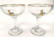 Vintage Babycham Champagne Glasses x2 Gold Rim Retro Deer Design Collectable
