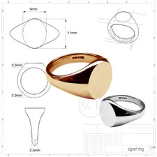 9ct Solid Yellow Gold Ladies Oval Signet Rings 11x9x2mm UK Hallmarked Bespoke