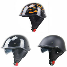 Open Face Half Helmet DOT Drop Down Sun Visor Matte Black Motorcycle