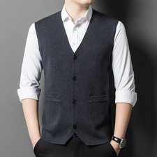 Men Cashmere Knitted Cardigan Vest Tank Tops Waistcoat Sweater Jumper Retro