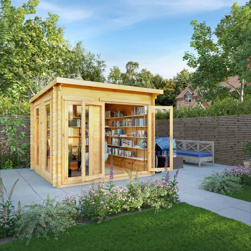 Wooden log cabin pent - 3m,