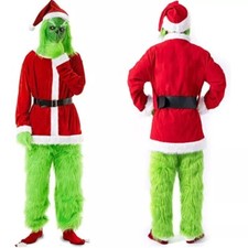 UK Mens Adult Costume The Grinch Christmas Santa Xmas Cosplay Fancy Best Gift UK