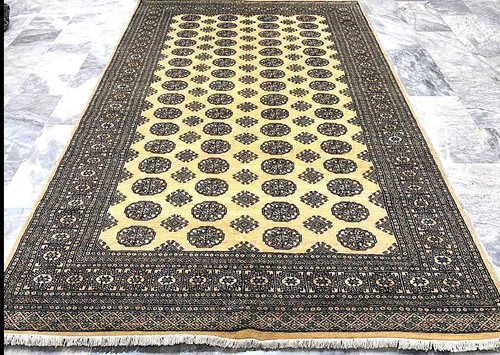 Beige turkmen bokhara area rug - turkmen,