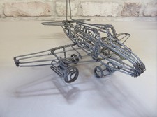 Vintage Wire Art Airplane Sculpture Model Plane 8" x 10" x 3.5"