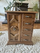 Vintage Wooden Jewelry Box Armoire Style Dresser Top 13inch High