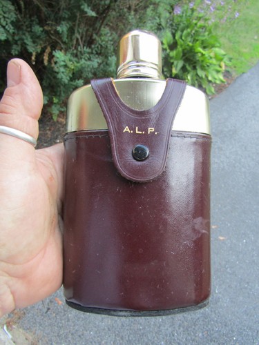 Vintage glass flask leather - glass,