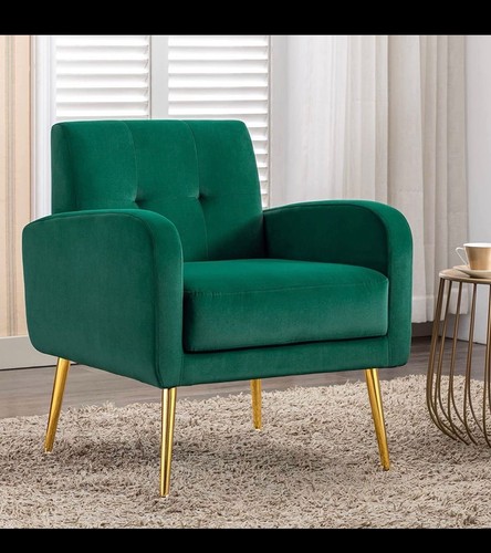 Green velvet armchair accent - green,