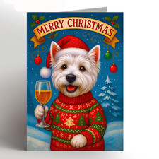 West Highland White Terrier greeting card, xmascard, westie, pet, dog, christmas
