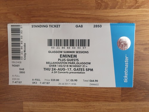 Eminem ticket stub - eminem,